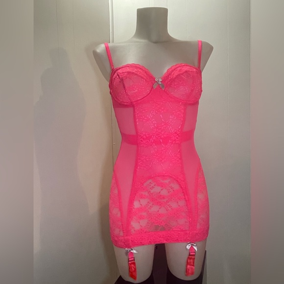 Neon Pink Very Sexy Victoria’s Secret Gartered Slipdress - Picture 1 of 11